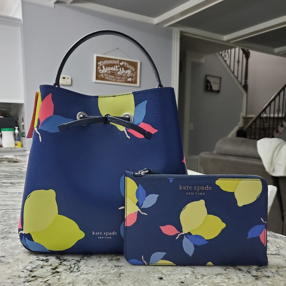 Kate Spade Blue and Yellow Floral Satchel and Wallet Set